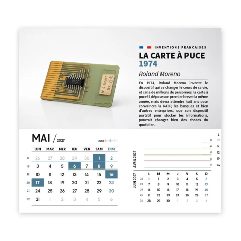 Calendrier chevalet intégral (15x18 cm) personnalisé - Inventions Françaises