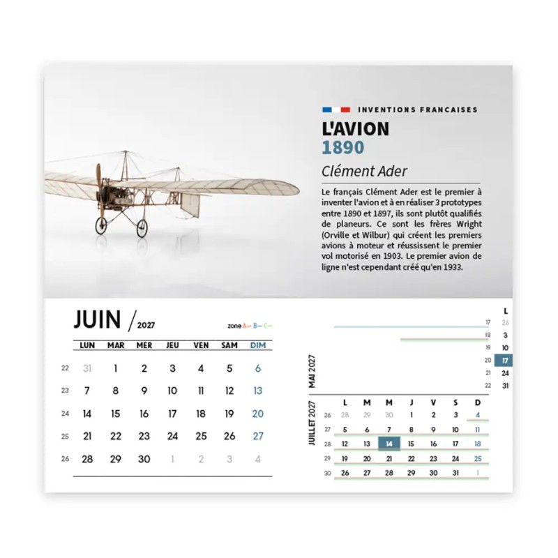 Calendrier chevalet intégral (15x18 cm) personnalisé - Inventions Françaises
