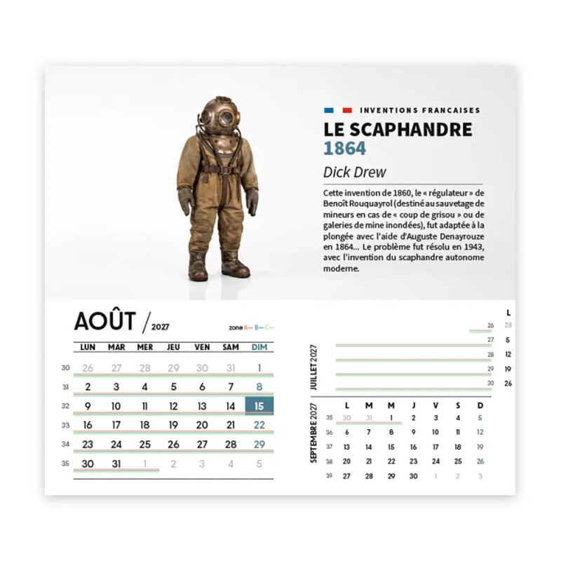Calendrier chevalet intégral (15x18 cm) personnalisé - Inventions Françaises