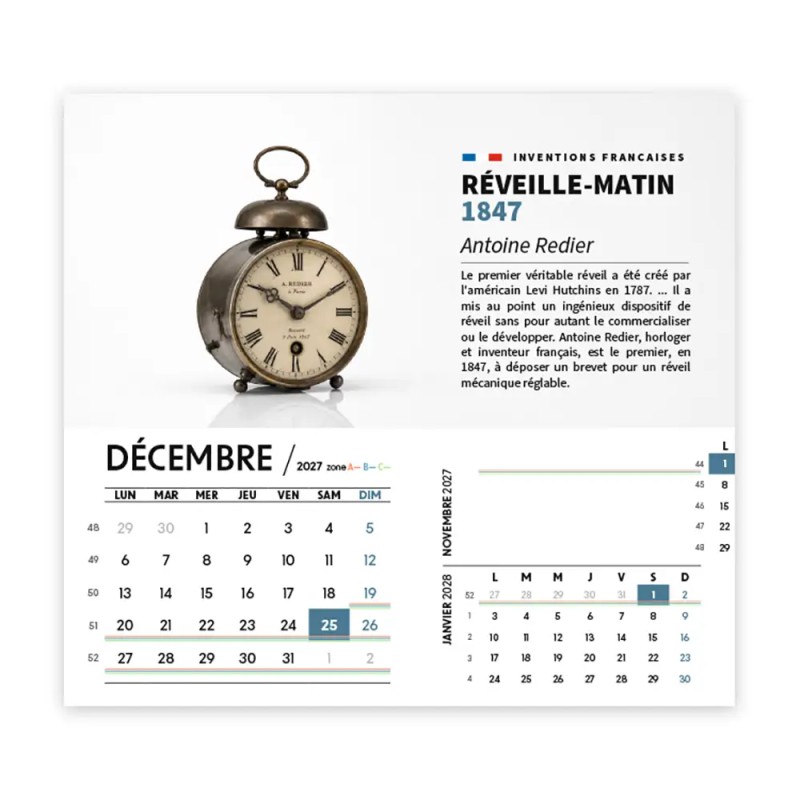 Calendrier chevalet intégral (15x18 cm) personnalisé - Inventions Françaises