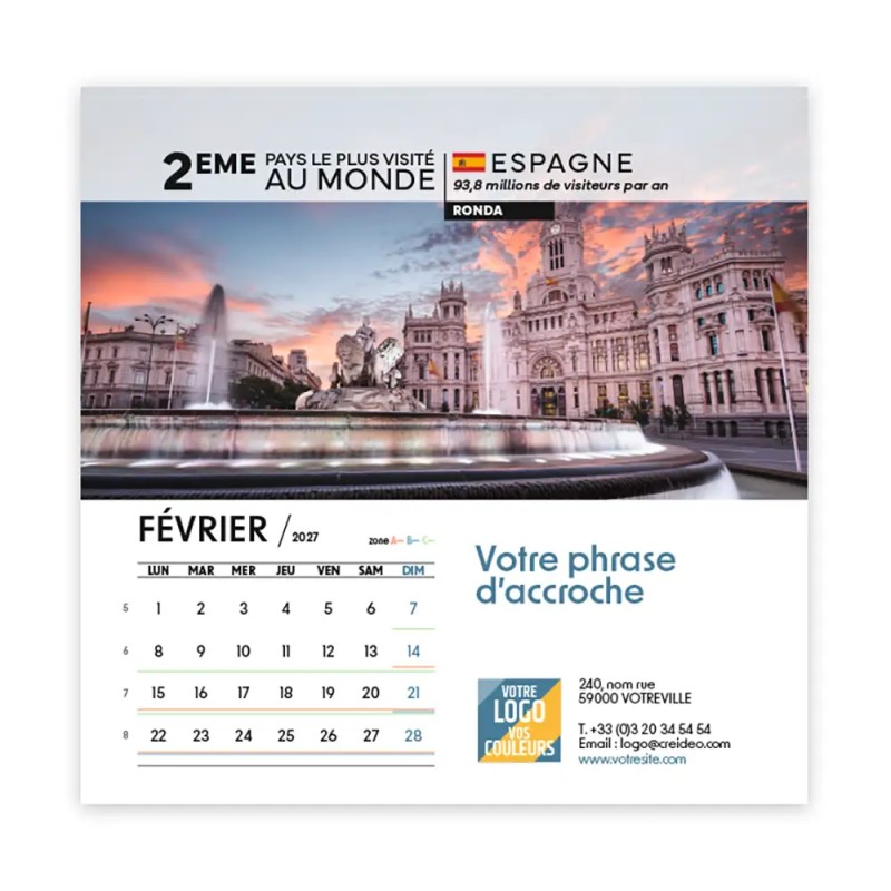 Calendrier chevalet carré (15x15 cm) personnalisé - Visiteur