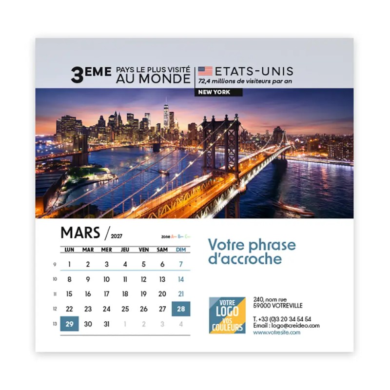 Calendrier chevalet carré (15x15 cm) personnalisé - Visiteur