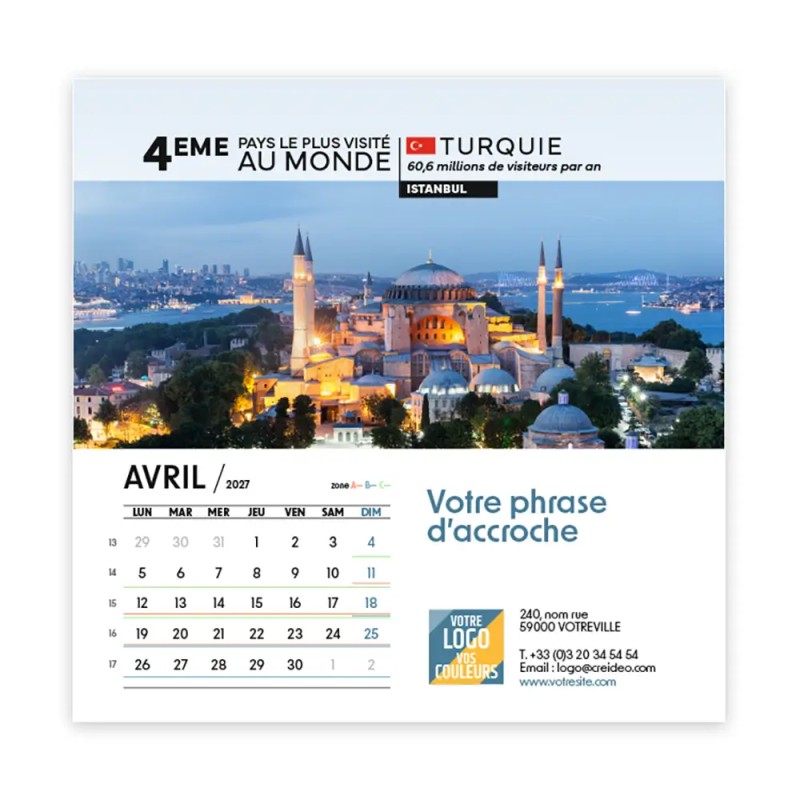 Calendrier chevalet carré (15x15 cm) personnalisé - Visiteur