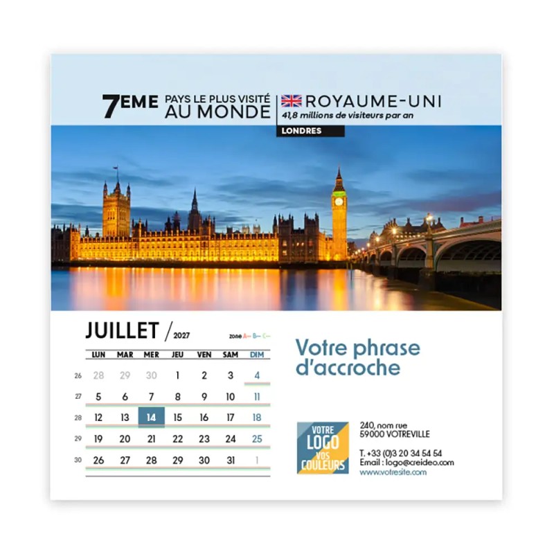Calendrier chevalet carré (15x15 cm) personnalisé - Visiteur