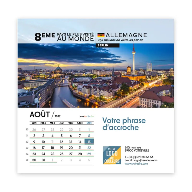 Calendrier chevalet carré (15x15 cm) personnalisé - Visiteur