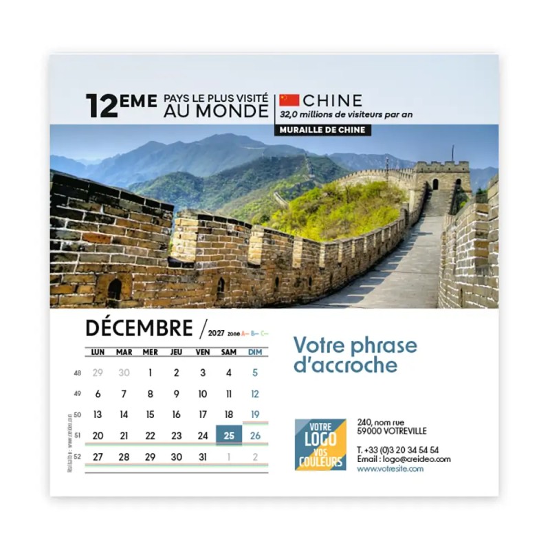 Calendrier chevalet carré (15x15 cm) personnalisé - Visiteur