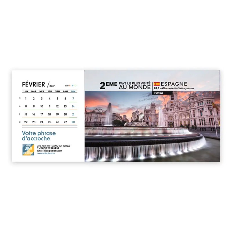 Calendrier chevalet horizontal (23x10 cm) personnalisé - Visiteur