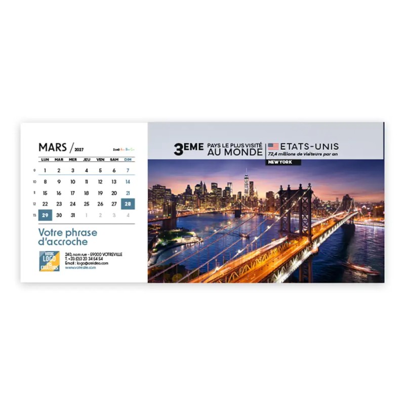 Calendrier chevalet horizontal (23x10 cm) personnalisé - Visiteur