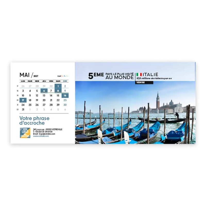 Calendrier chevalet horizontal (23x10 cm) personnalisé - Visiteur