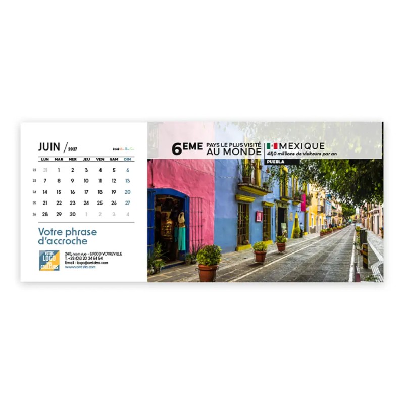 Calendrier chevalet horizontal (23x10 cm) personnalisé - Visiteur