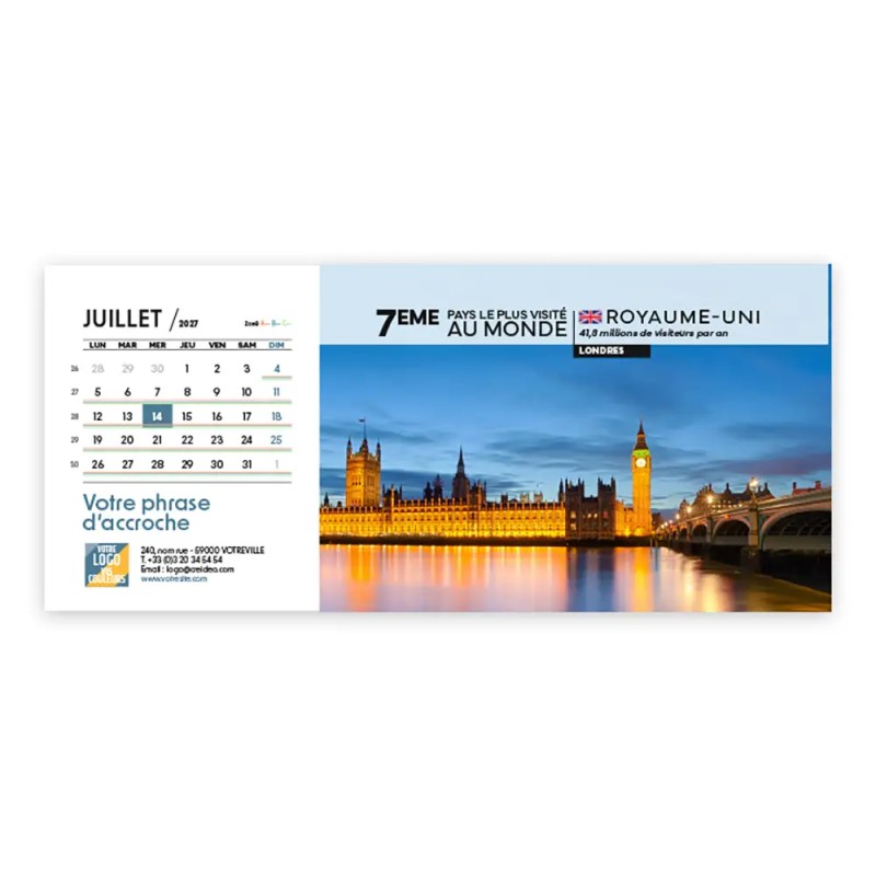 Calendrier chevalet horizontal (23x10 cm) personnalisé - Visiteur