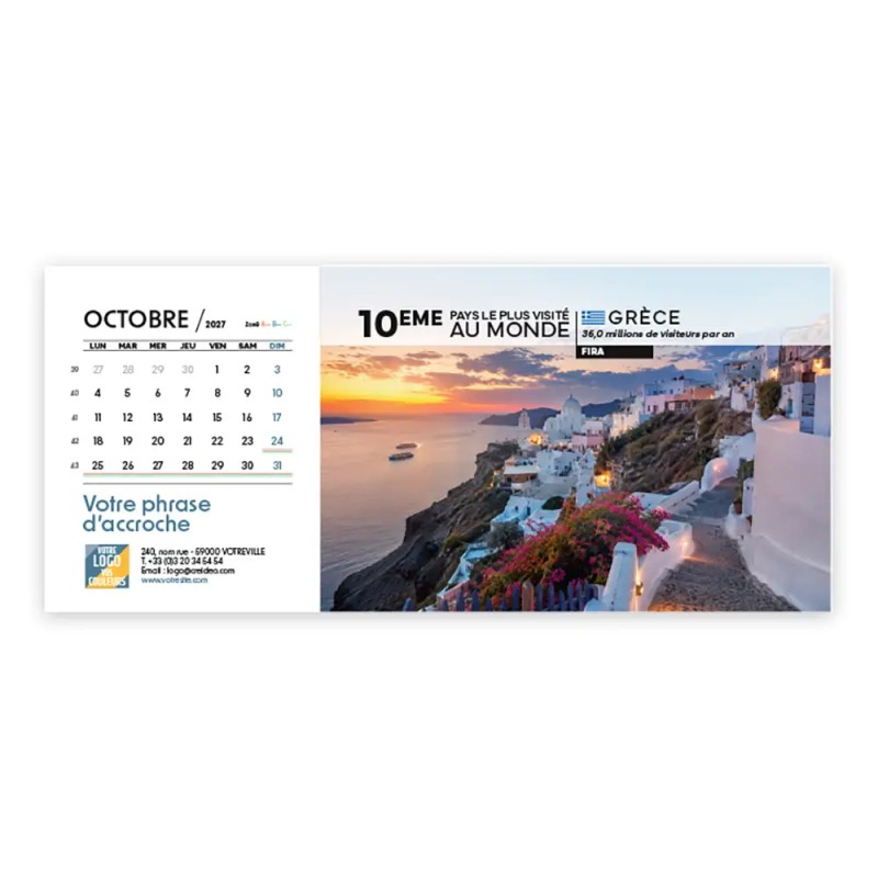 Calendrier chevalet horizontal (23x10 cm) personnalisé - Visiteur