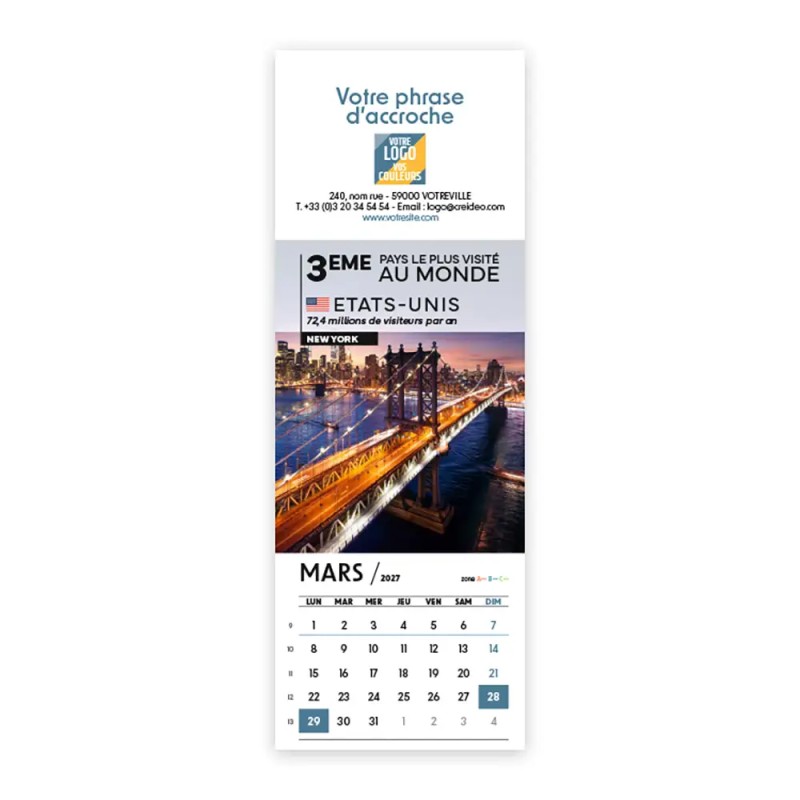 Calendrier chevalet vertical (21x7,5 cm) personnalisé - Visiteur