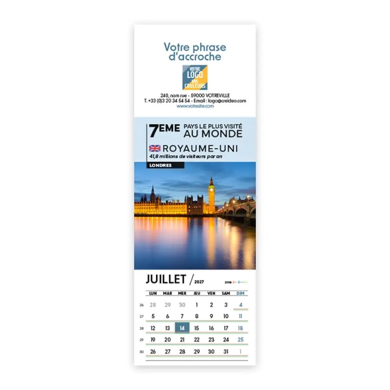 Calendrier chevalet vertical (21x7,5 cm) personnalisé - Visiteur