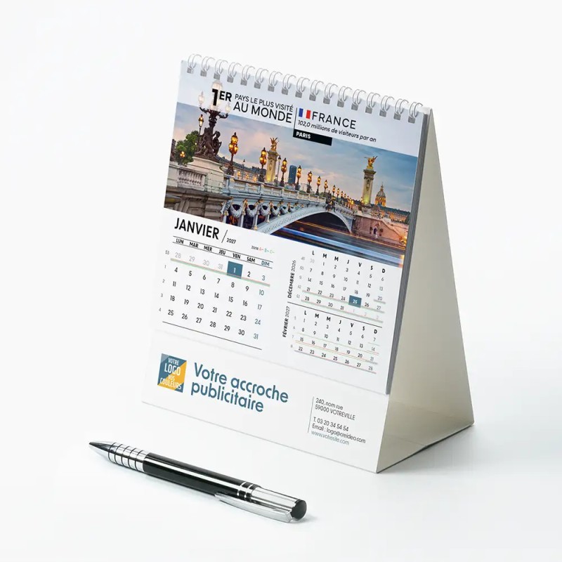 Calendrier chevalet intégral (15x18 cm) personnalisé - Visiteur