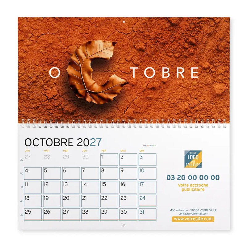 Calendrier mural (33x32 cm) personnalisé - Typomix