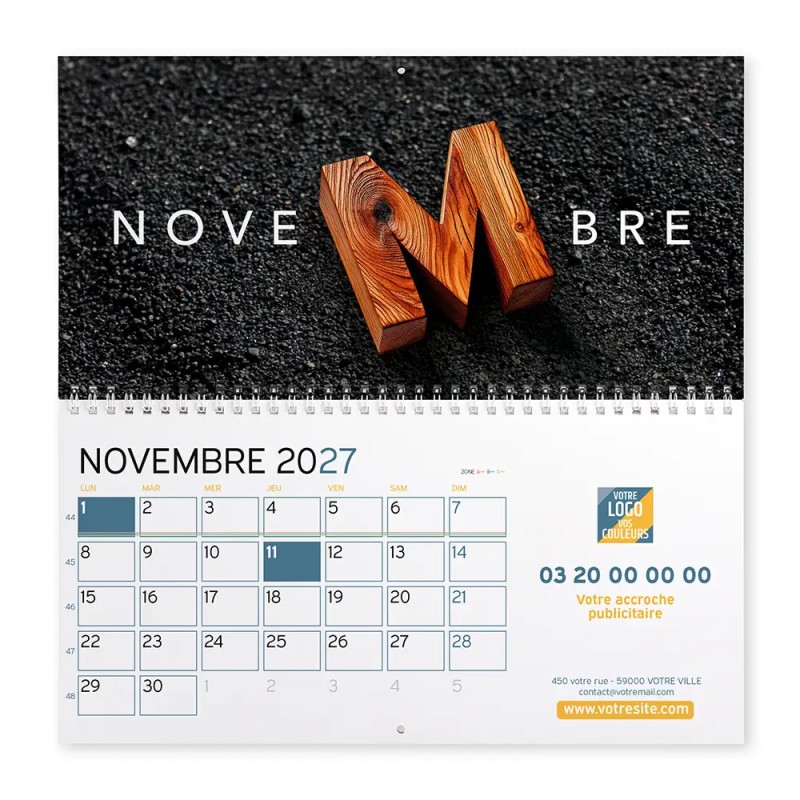 Calendrier mural (33x32 cm) personnalisé - Typomix