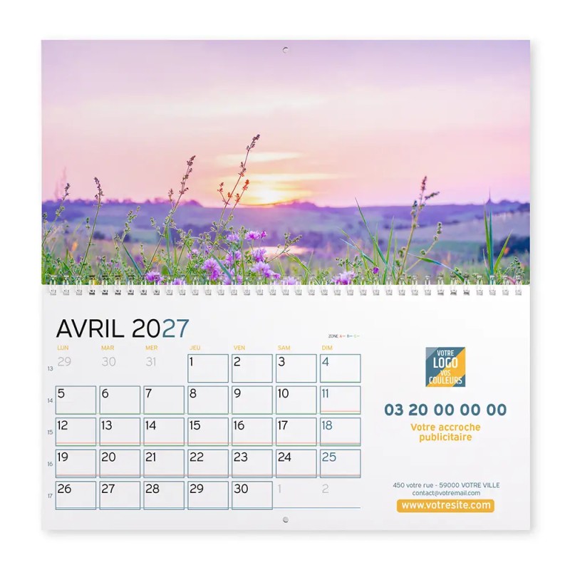 Calendrier mural (33x32 cm) personnalisé - Nature