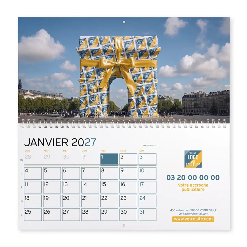 Calendrier mural (33x32 cm) personnalisé - Logo intégré Emballage