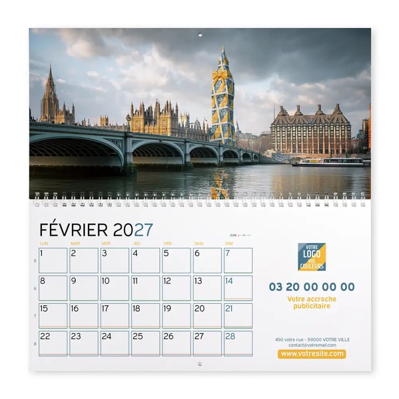 Calendrier mural (33x32 cm) personnalisé - Logo intégré Emballage