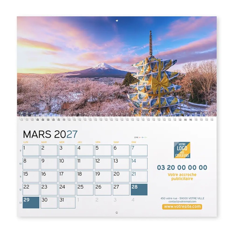 Calendrier mural (33x32 cm) personnalisé - Logo intégré Emballage