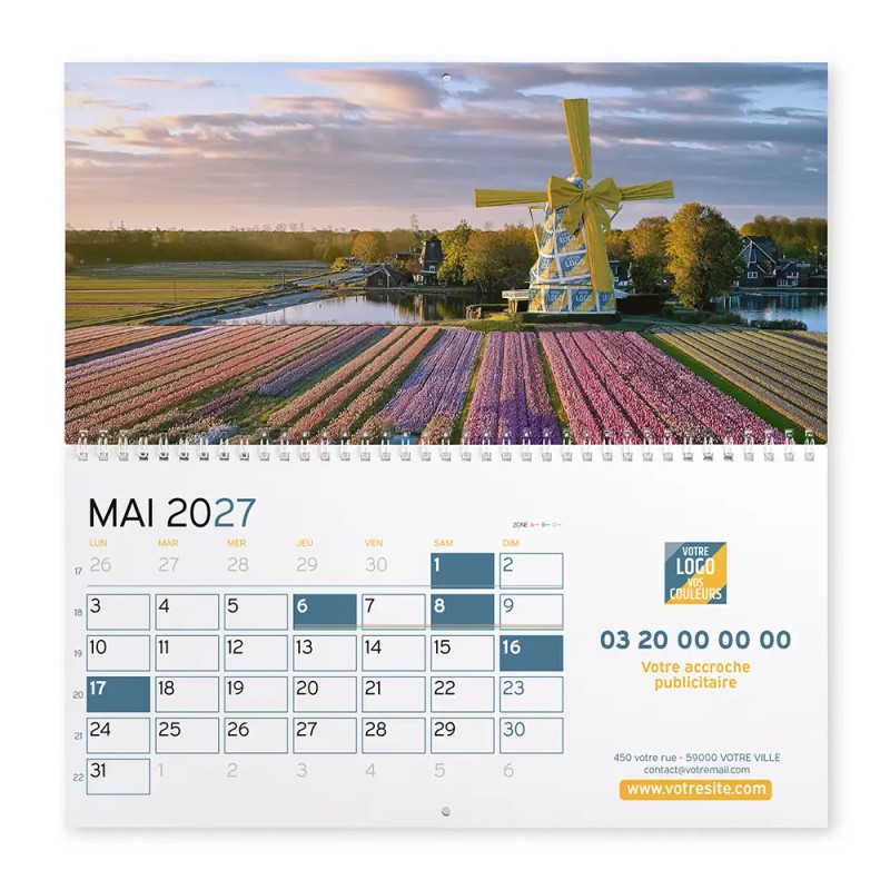 Calendrier mural (33x32 cm) personnalisé - Logo intégré Emballage