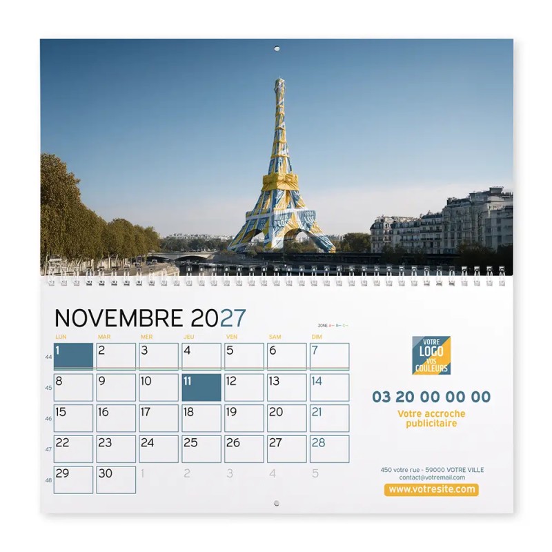 Calendrier mural (33x32 cm) personnalisé - Logo intégré Emballage
