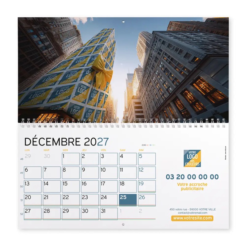 Calendrier mural (33x32 cm) personnalisé - Logo intégré Emballage