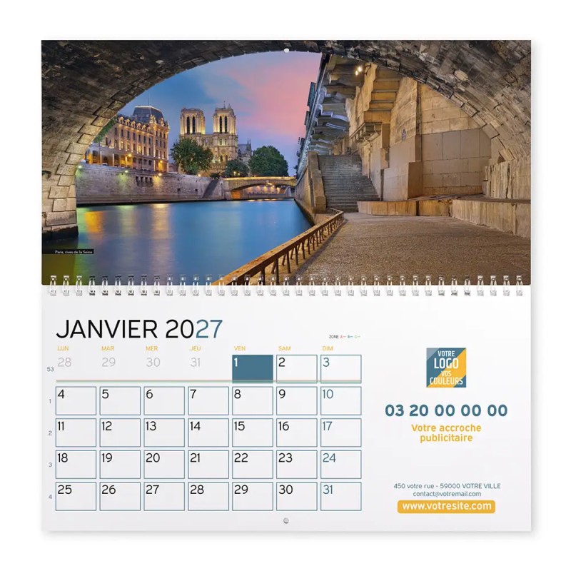 Calendrier mural (33x32 cm) personnalisé - Patrimoine France