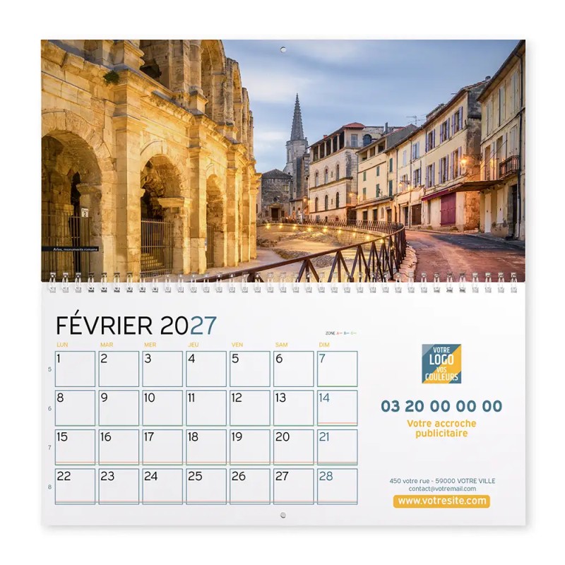 Calendrier mural (33x32 cm) personnalisé - Patrimoine France