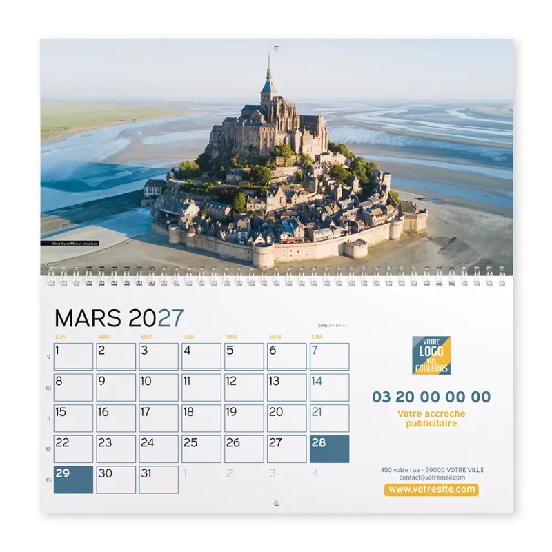 Calendrier mural (33x32 cm) personnalisé - Patrimoine France