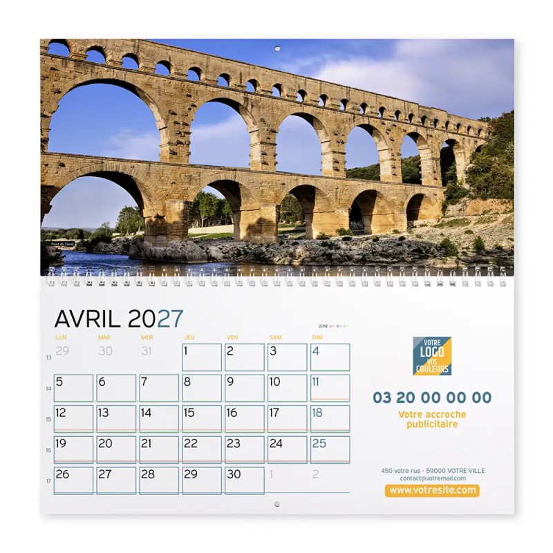 Calendrier mural (33x32 cm) personnalisé - Patrimoine France