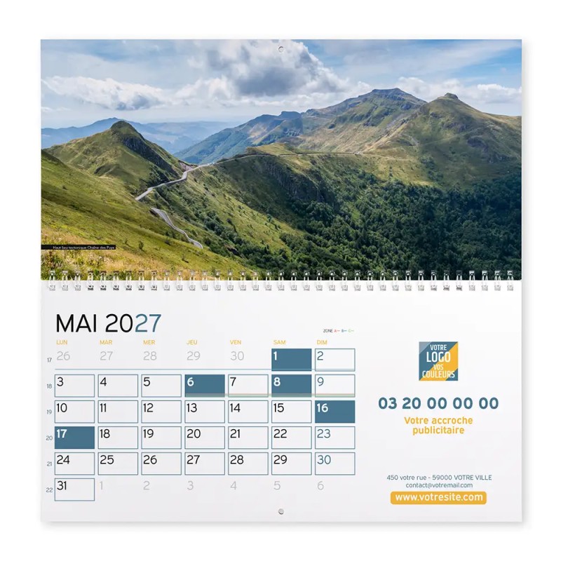 Calendrier mural (33x32 cm) personnalisé - Patrimoine France