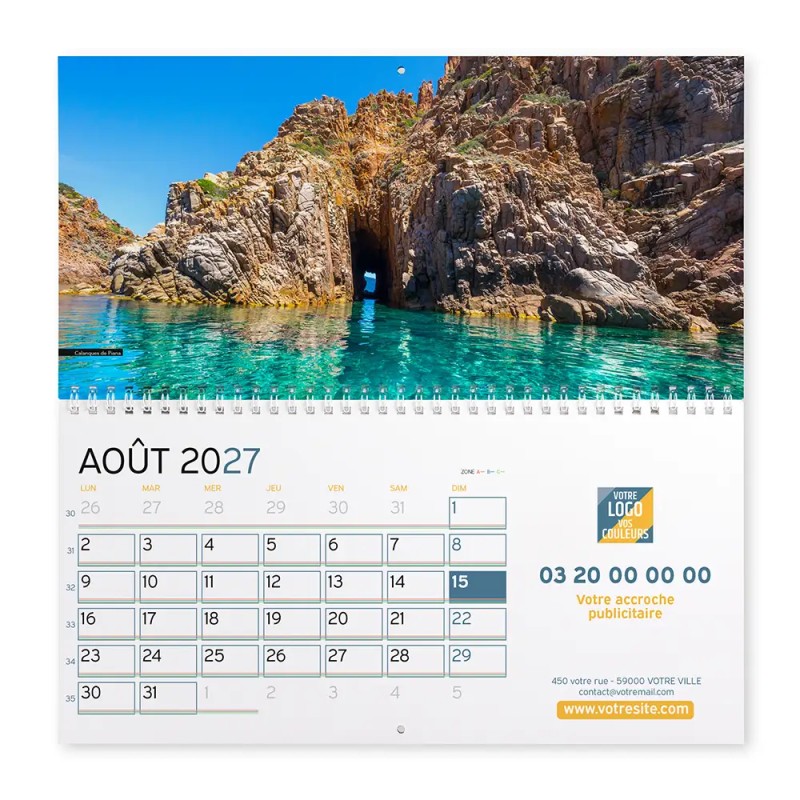 Calendrier mural (33x32 cm) personnalisé - Patrimoine France