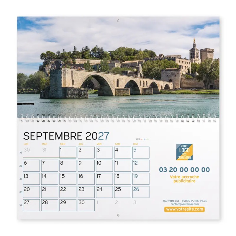 Calendrier mural (33x32 cm) personnalisé - Patrimoine France