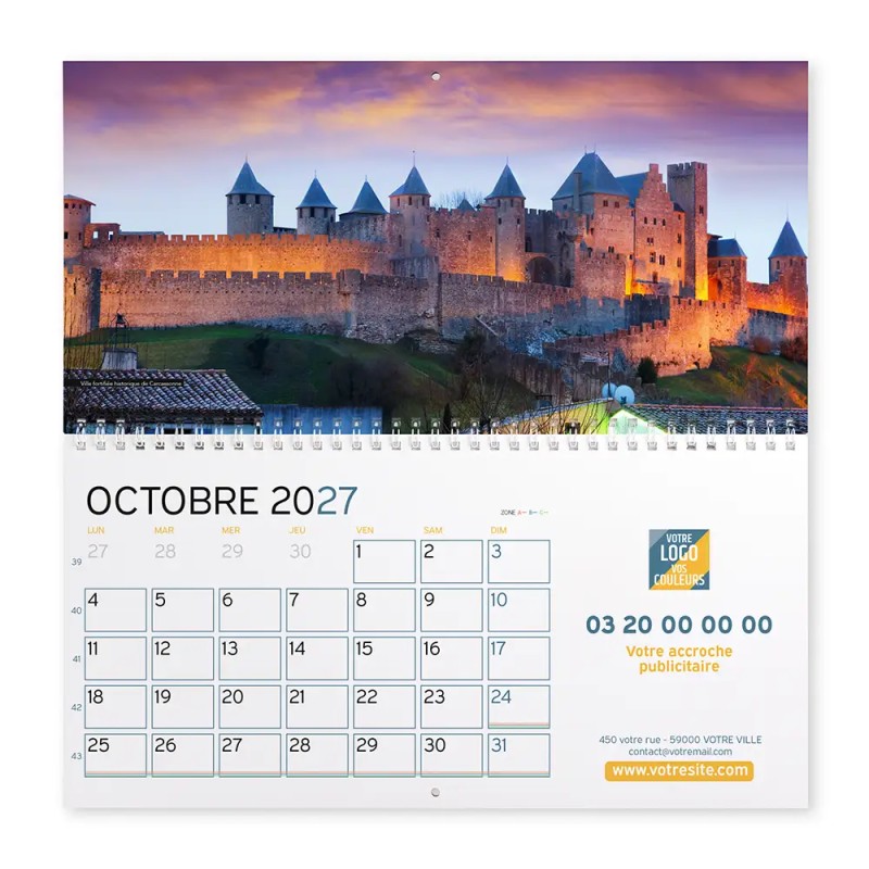 Calendrier mural (33x32 cm) personnalisé - Patrimoine France