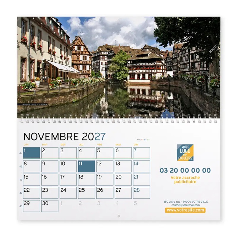 Calendrier mural (33x32 cm) personnalisé - Patrimoine France