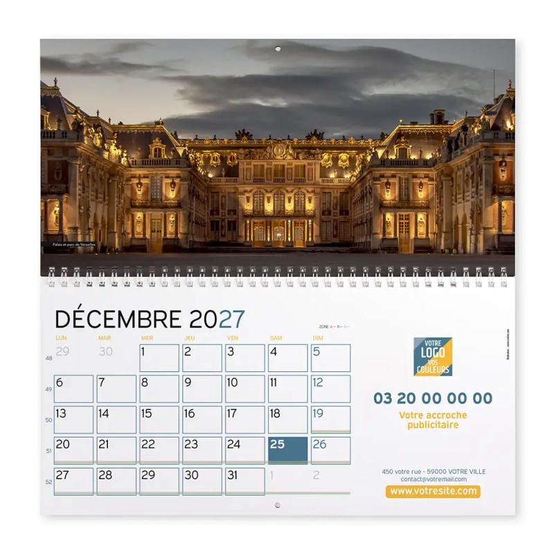 Calendrier mural (33x32 cm) personnalisé - Patrimoine France