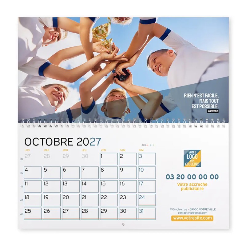 Calendrier mural (33x32 cm) personnalisé - Citations sport