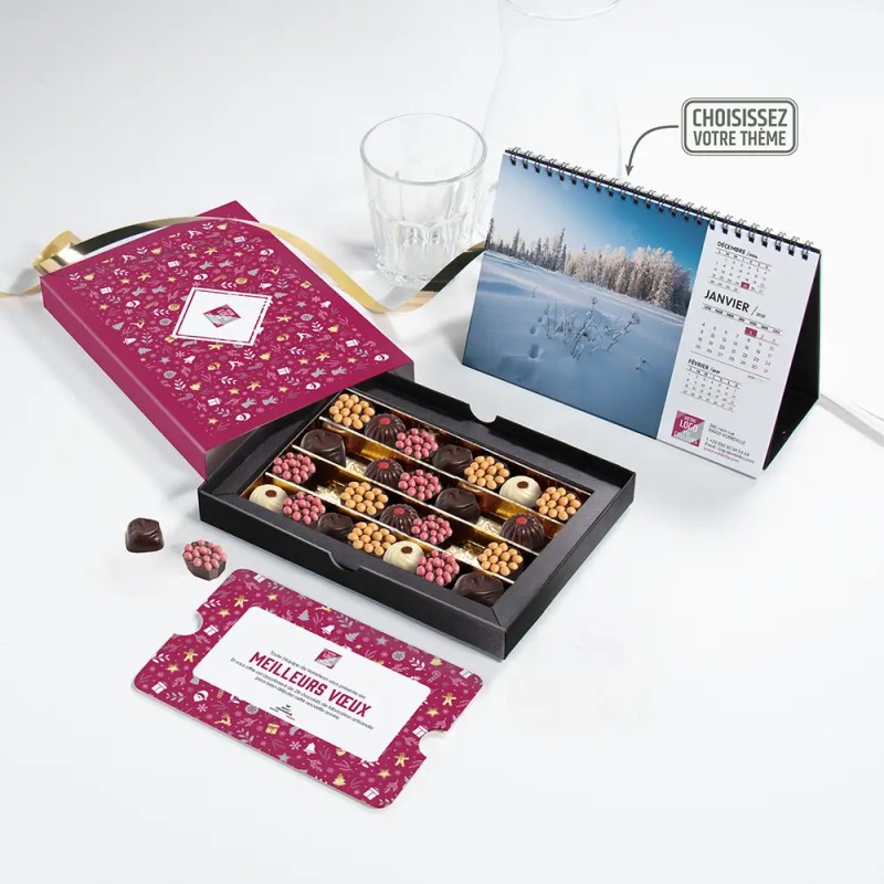 Coffret personnalisé calendrier et chocolats artisanaux - Trilogie Réveillon