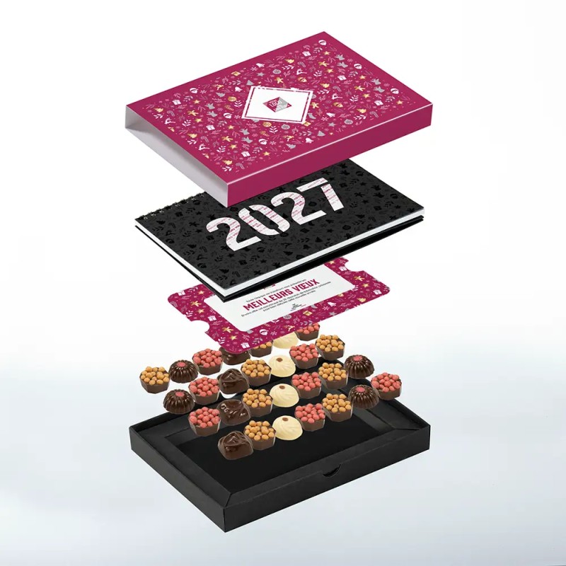 Coffret personnalisé calendrier et chocolats artisanaux - Trilogie Réveillon
