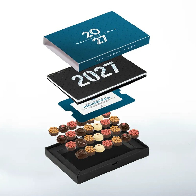 Coffret personnalisé calendrier et chocolats artisanaux - Trilogie Lattice