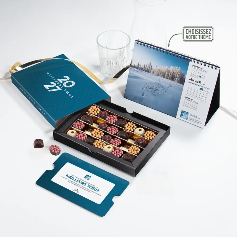 Coffret personnalisé calendrier et chocolats artisanaux - Trilogie Lattice
