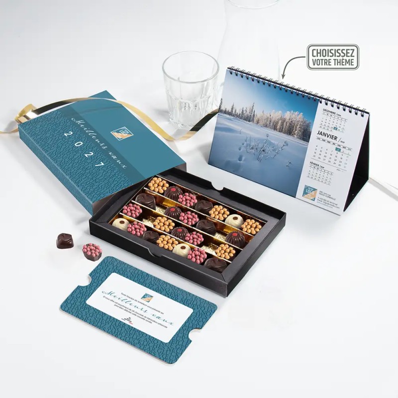 Coffret personnalisé calendrier et chocolats artisanaux - Trilogie Typo