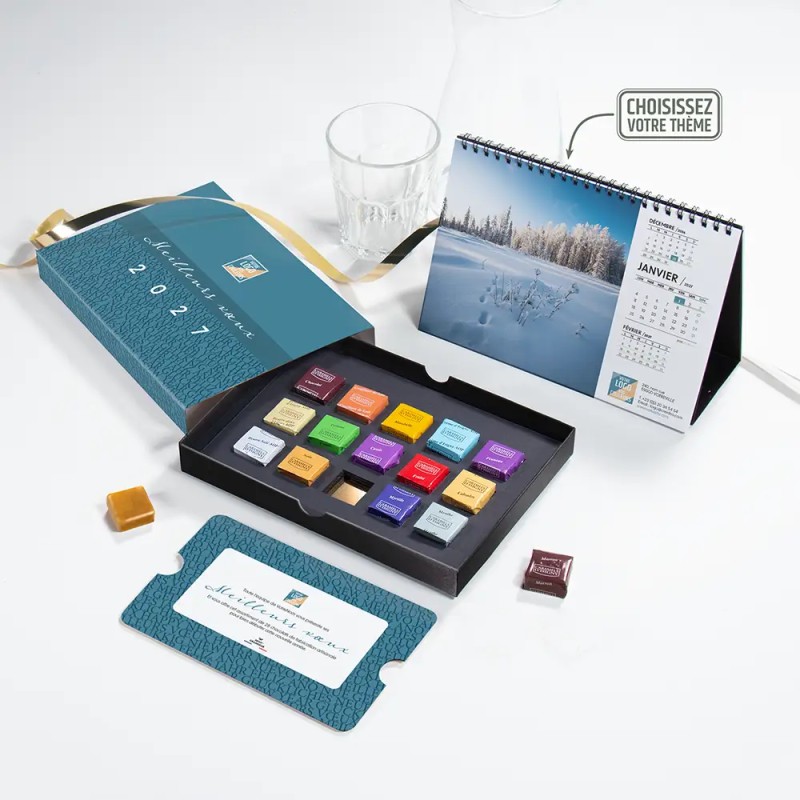 Coffret personnalisé calendrier et caramel artisanaux - Trilogie Typo