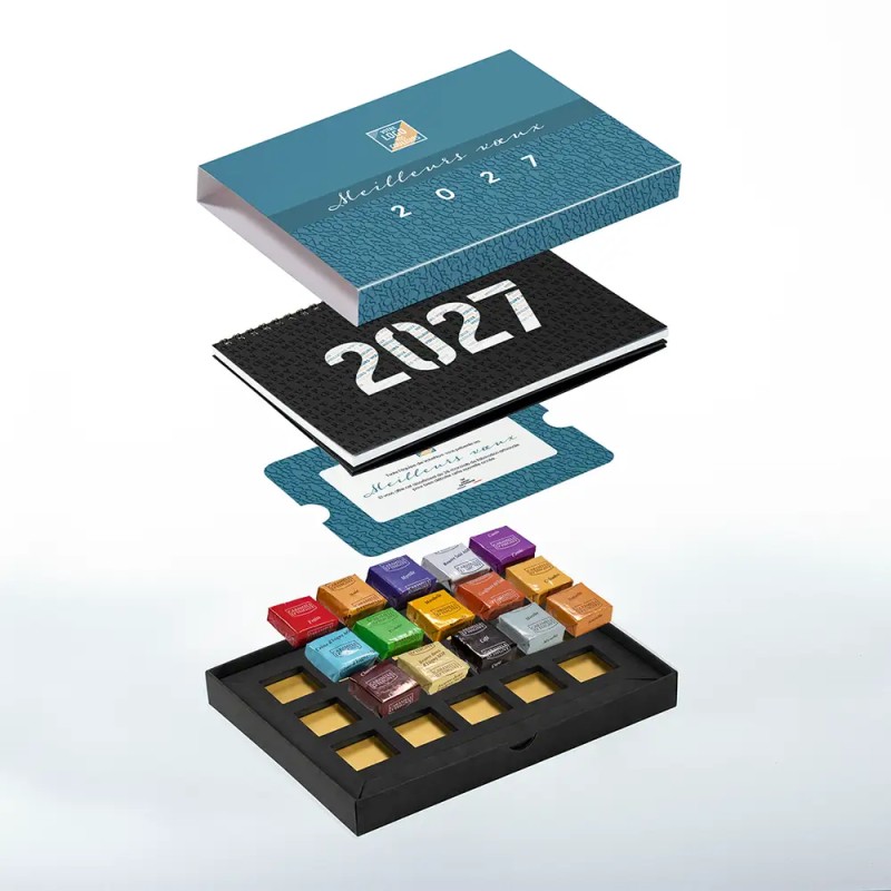 Coffret personnalisé calendrier et caramel artisanaux - Trilogie Typo
