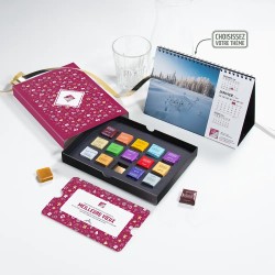Coffret personnalisé calendrier et caramel artisanaux - Trilogie Réveillon