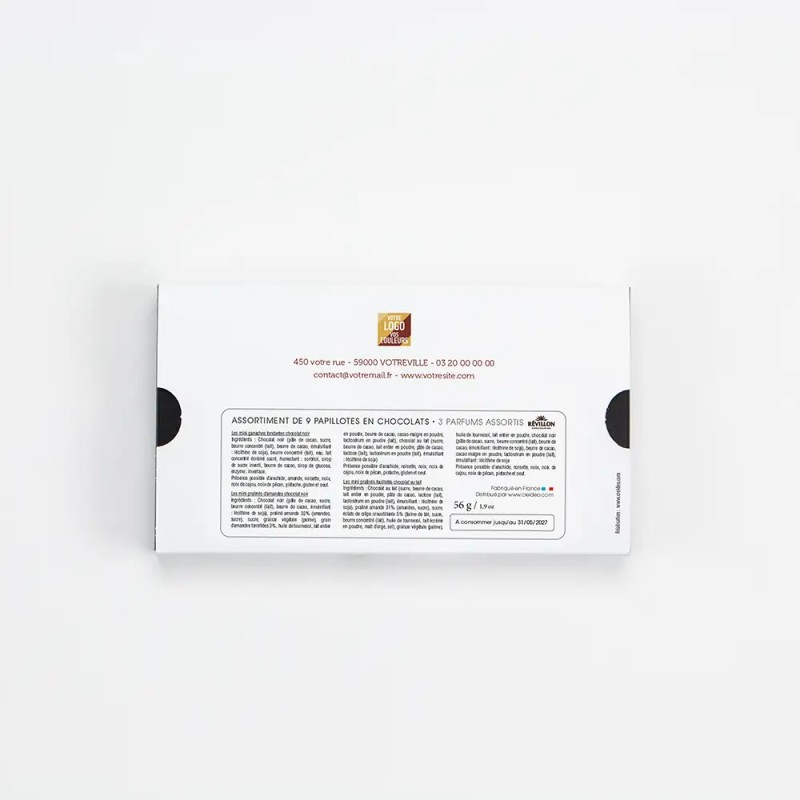 Boîte personnalisée avec 9 papillotes chocolat - Ruban