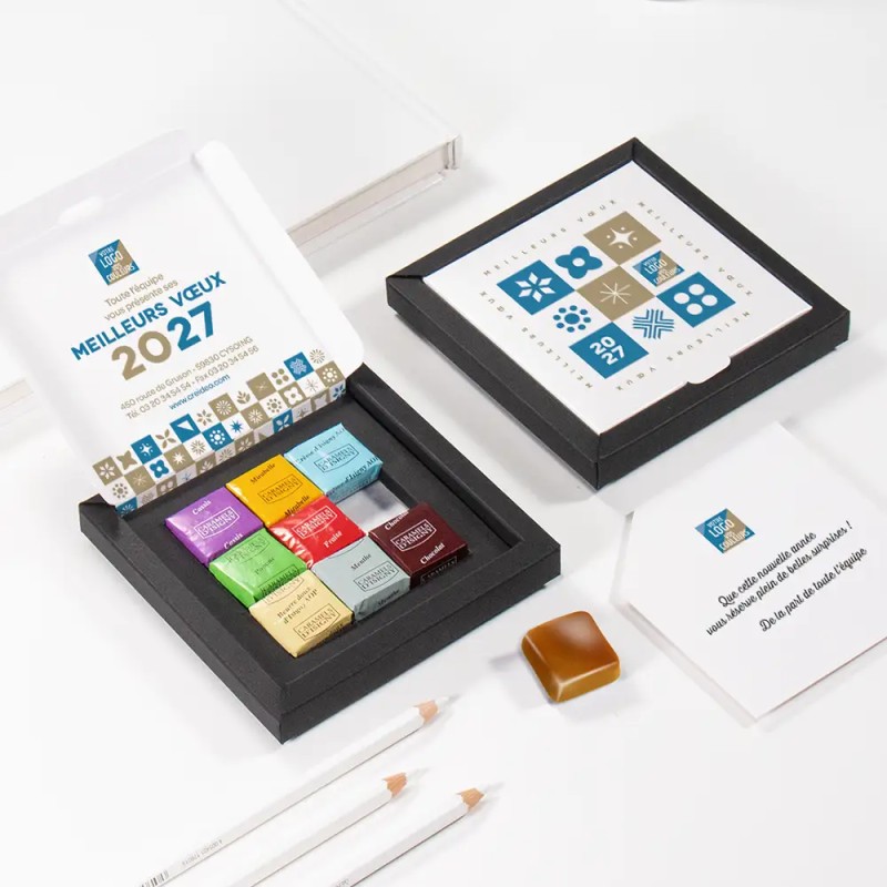 Boîte personnalisée avec 9 caramels artisanaux - Caramix Patchwork
