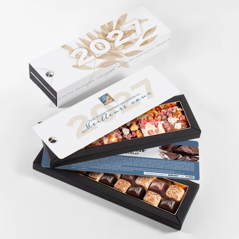 Boîte personnalisée avec chocolats artisanaux - Nuancier Aquarelle